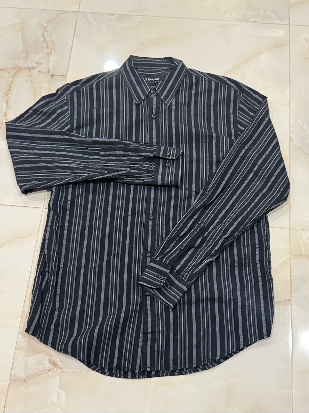 Striped Black & Gray Long-Sleeve Button-Down Shirt